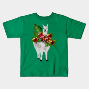 Llama Tropical Floral Kids T-Shirt